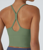 Plush Backless Crisscross Cut Out Cropped Tank Vest Top — Asparagus — view 6