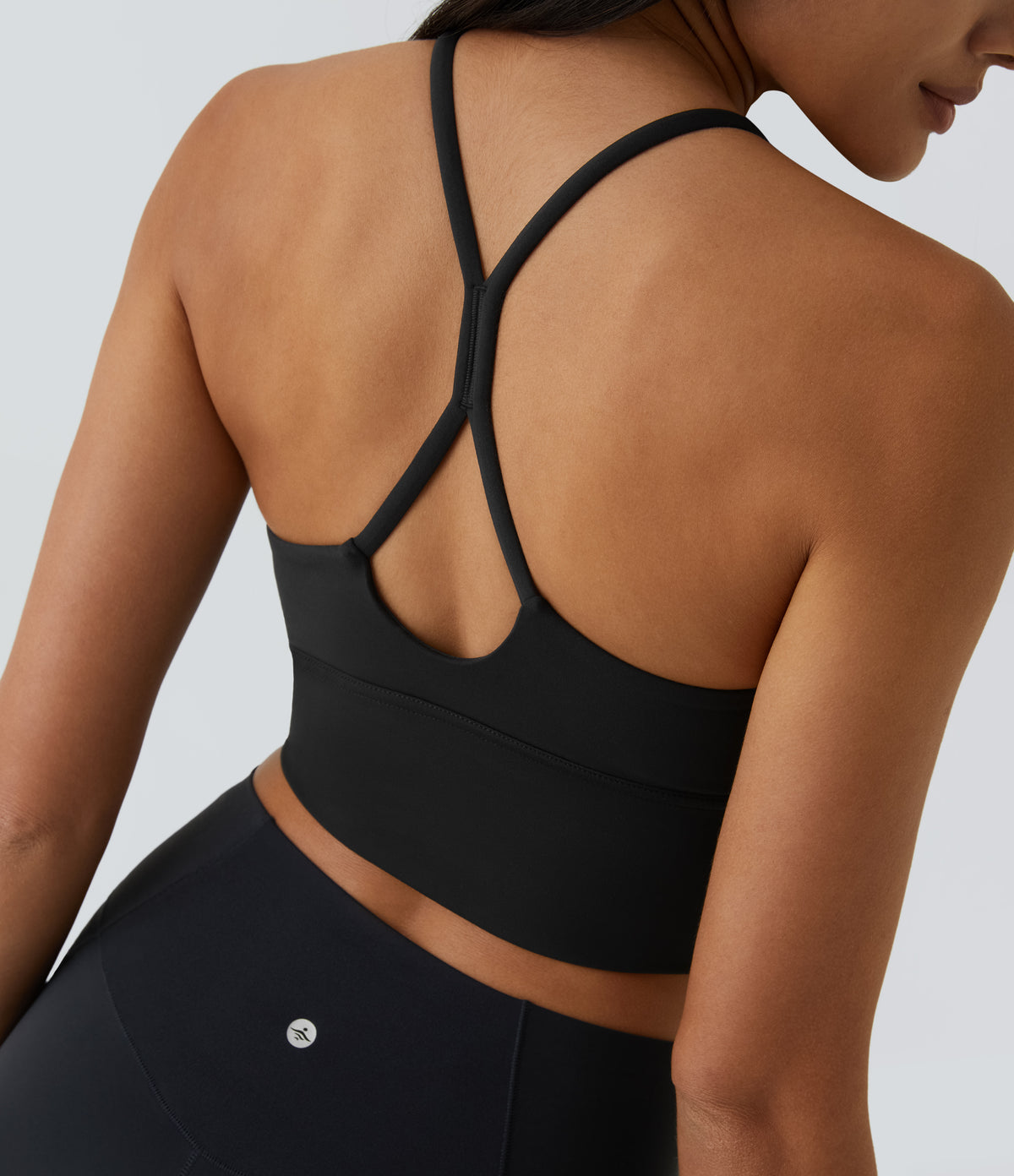 Plush Backless Crisscross Cut Out Cropped Tank Vest Top — Black — view 1