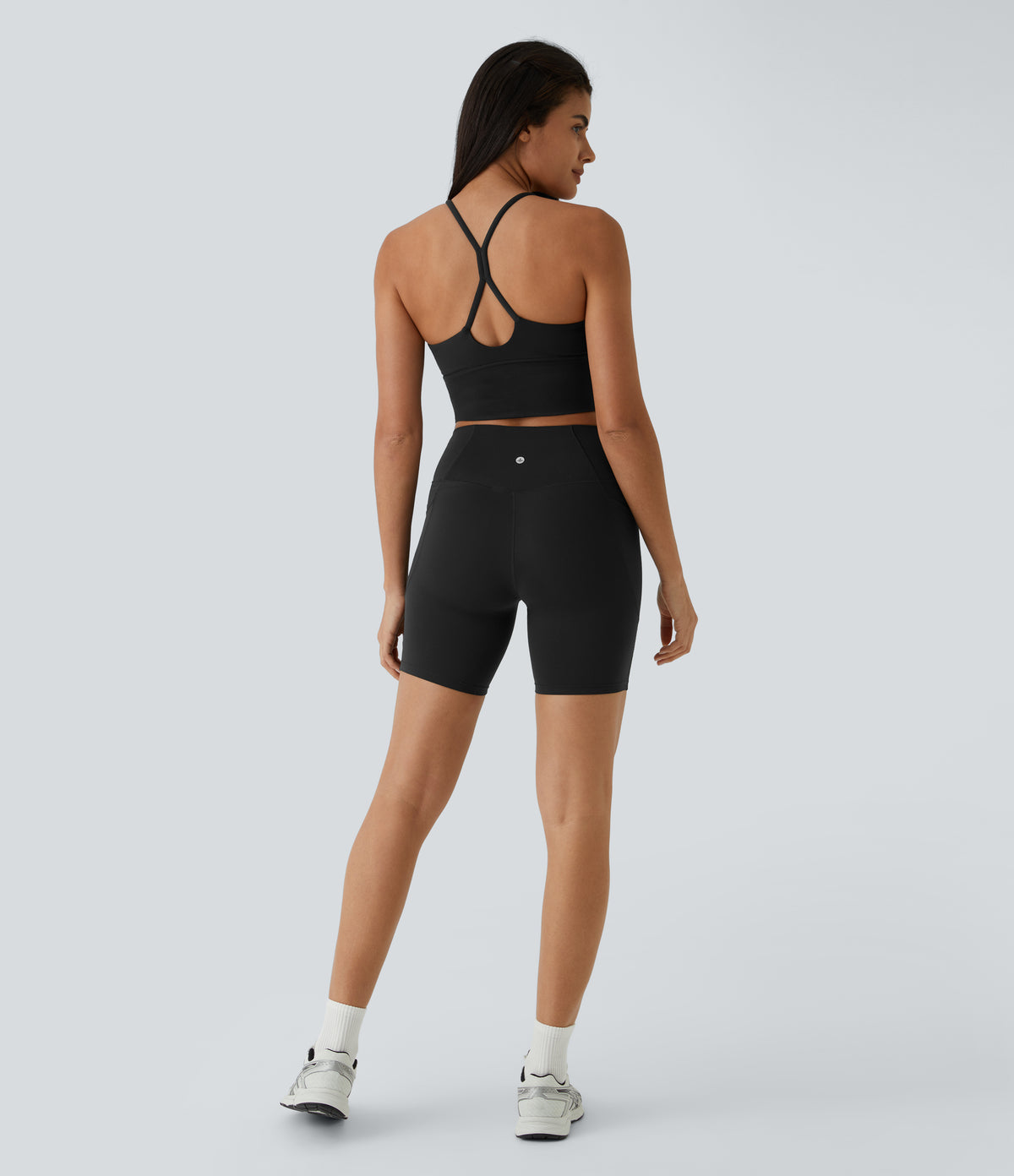 Plush Backless Crisscross Cut Out Cropped Tank Vest Top — Black — view 5