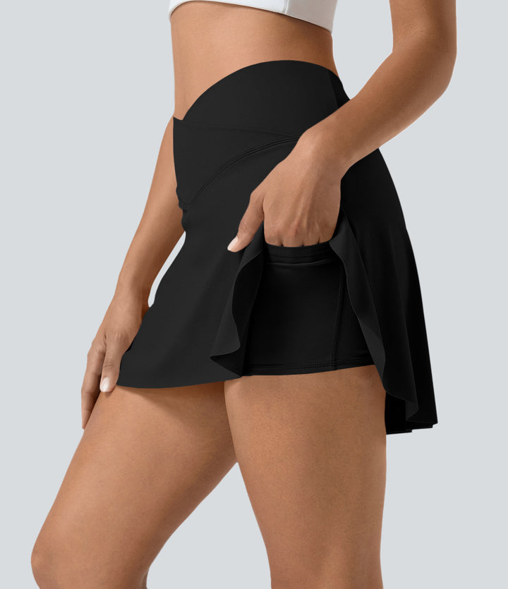 Everyday Airy Crossover 2-in-1 Side Pocket InstantCool Mini Tennis Skirt-Lucid — Black — view 1