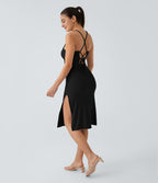 Everyday Strap Bodycon Midi Chill Dress-Sensational — Black — view 1