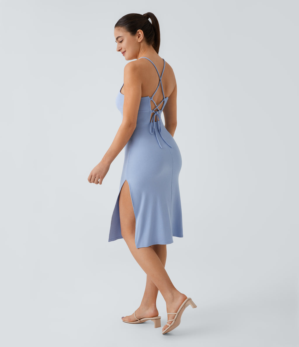 Everyday Strap Bodycon Midi Chill Dress-Sensational — Sky Blue — view 4