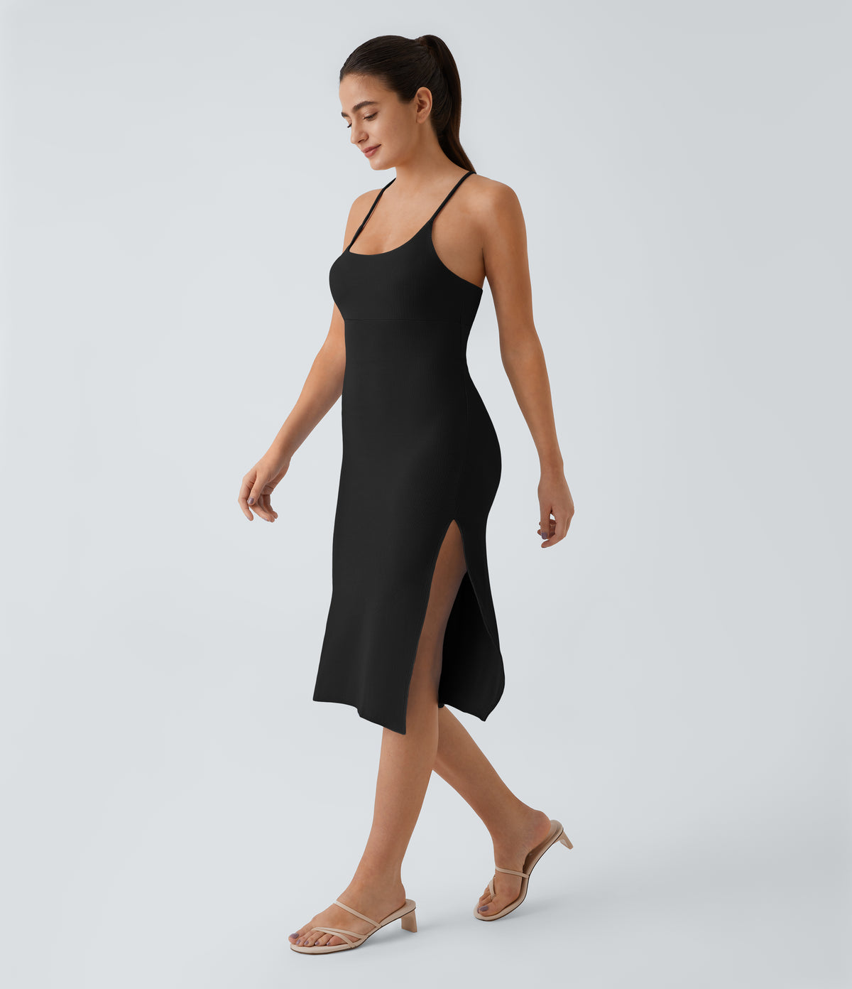 Everyday Strap Bodycon Midi Chill Dress-Sensational — Black — view 3