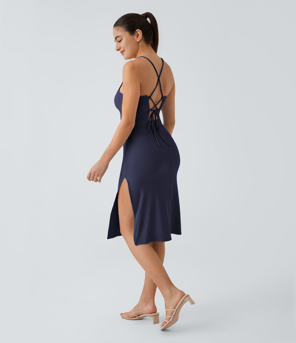 Everyday Strap Bodycon Midi Chill Dress-Sensational — Peacoat — view 5