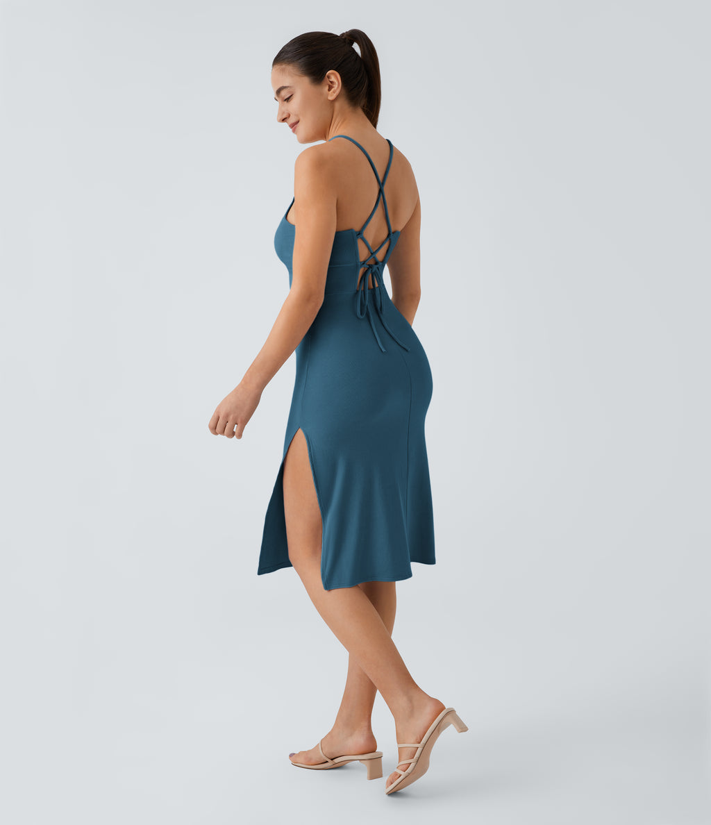 Everyday Strap Bodycon Midi Chill Dress-Sensational — Bluesteel — view 6