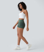 High Waisted Mesh Back Waistband Pocket 2-in-1 Casual Shorts 2" — Duck Green — view 7