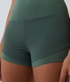 High Waisted Mesh Back Waistband Pocket 2-in-1 Casual Shorts 2" — Duck Green — view 6