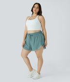 Drawstring Contrast Mesh 2-in-1 Plus Size Shorts 4" — Blue Spruce — view 6