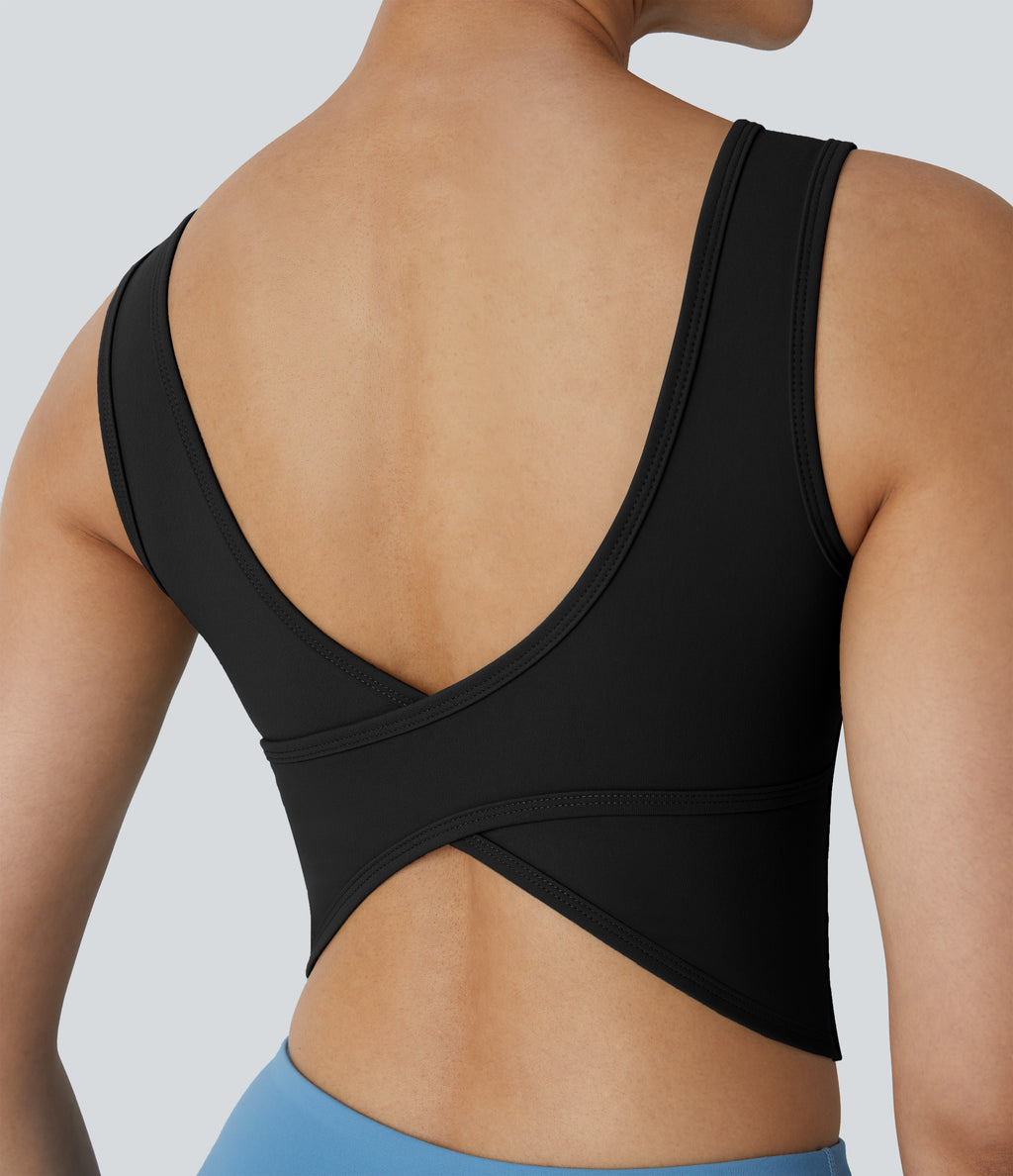 U Neck Crossover Barre Ballet Dance Tank Vest Top A-D Cups — Black — view 6
