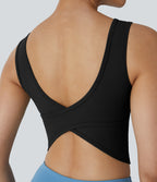 U Neck Crossover Barre Ballet Dance Tank Vest Top A-D Cups — Black — view 6