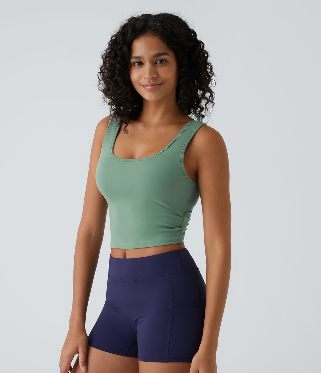 U Neck Crossover Barre Ballet Dance Tank Vest Top A-D Cups — Hedge Green — view 4