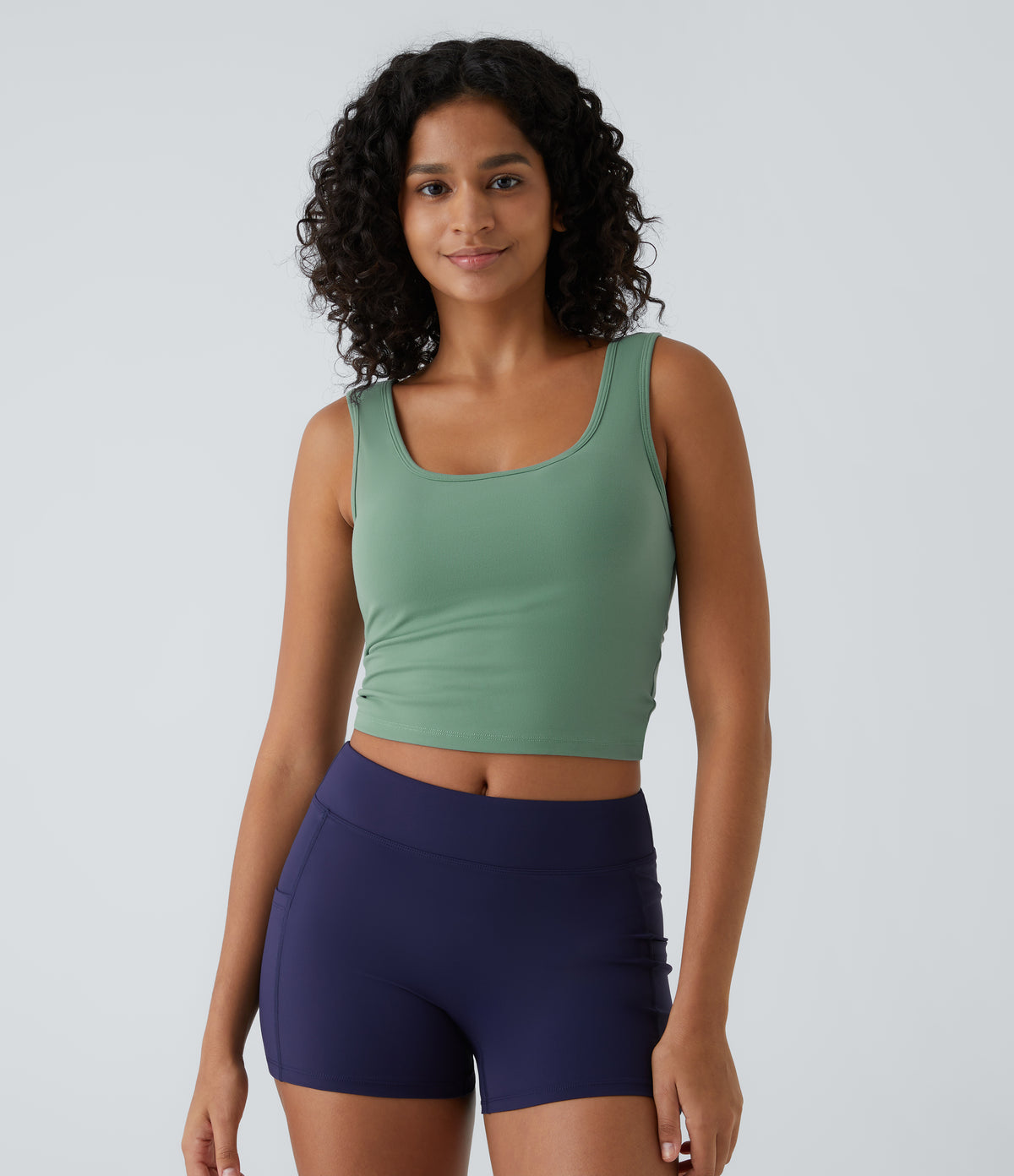 U Neck Crossover Barre Ballet Dance Tank Vest Top A-D Cups — Hedge Green — view 3