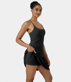 Airy Cut Out 2-in-1 Pocket InstantCool Longer Active Dress — Black — view 1