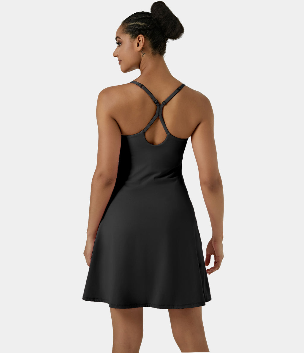 Airy Cut Out 2-in-1 Pocket InstantCool Longer Active Dress — Black — view 2