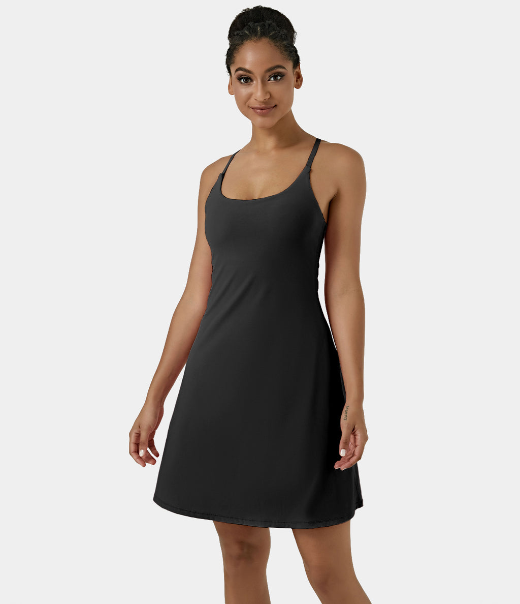 Airy Cut Out 2-in-1 Pocket InstantCool Longer Active Dress — Black — view 3