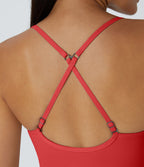 Plush Backless Adjustable Strap 2-in-1 Pocket Mini Slip Dance Active Tennis Dress — Poinsettia — view 8