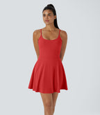 Plush Backless Adjustable Strap 2-in-1 Pocket Mini Slip Dance Active Tennis Dress — Poinsettia — view 1