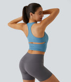 Plush U Neck Backless Racerback Cut Out Cropped Yoga Tank Vest Top — Blue Heaven — view 3