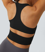 Plush U Neck Backless Racerback Cut Out Cropped Yoga Tank Vest Top — Black — view 6