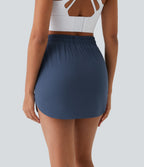 High Waisted Drawstring Pocket 2-in-1 Curved Hem Mini Golf Skirt — Oceana — view 3