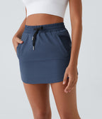 High Waisted Drawstring Pocket 2-in-1 Curved Hem Mini Golf Skirt — Oceana — view 6