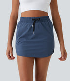 High Waisted Drawstring Pocket 2-in-1 Curved Hem Mini Golf Skirt — Oceana — view 5