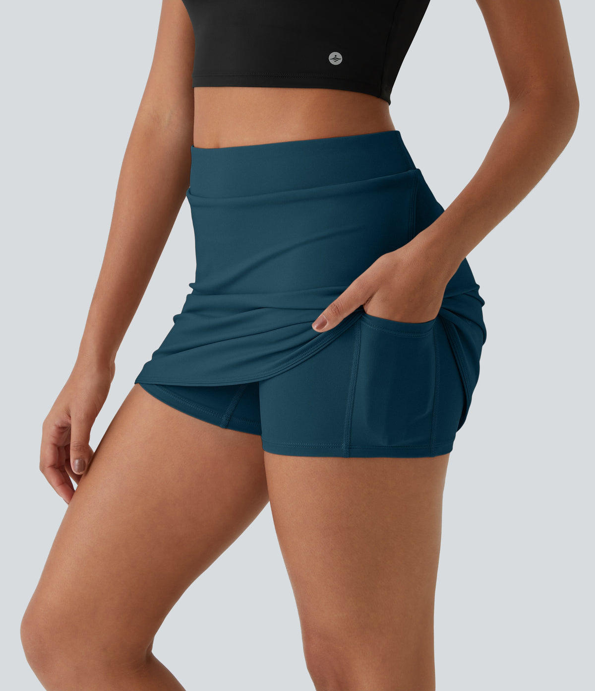 Everyday High Waisted Pocket 2-in-1 Micro Mini Golf Skirt-Clarity — Majolica Blue — view 2