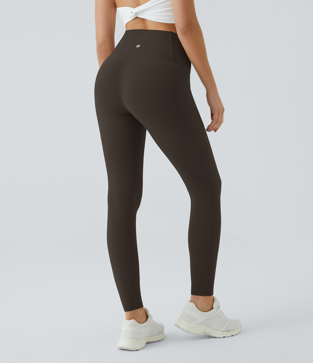 High Waisted Tummy Control Pocket Shaping Training Leggings — Hazelnut Black — view 3
