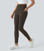 High Waisted Tummy Control Pocket Shaping Training Leggings — Hazelnut Black — view 4