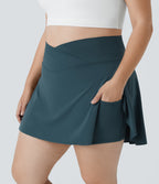 Everyday Airy Crossover Pocket 2-in-1 InstantCool Tennis Plus Size Skirt-Lucid — Ink Green — view 1