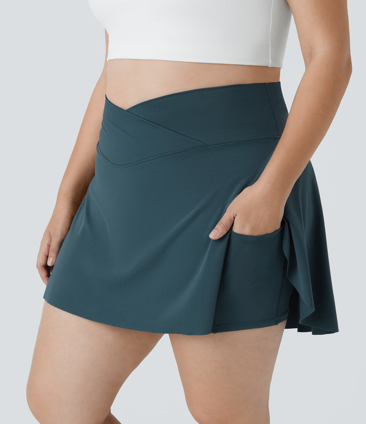 Everyday Airy Crossover Pocket 2-in-1 InstantCool Tennis Plus Size Skirt-Lucid — Ink Green — view 1