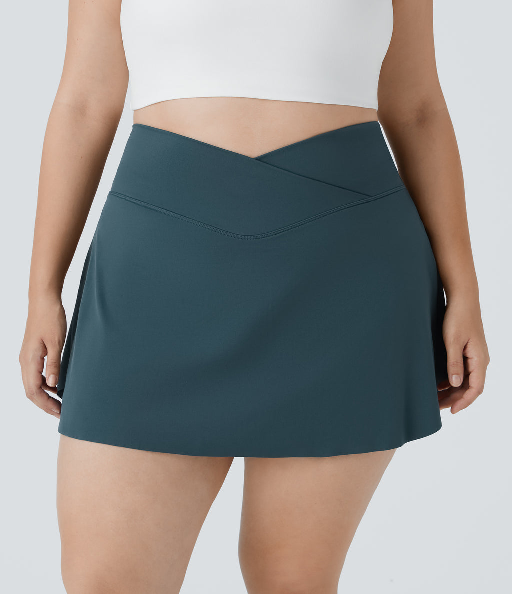 Everyday Airy Crossover Pocket 2-in-1 InstantCool Tennis Plus Size Skirt-Lucid — Ink Green — view 3