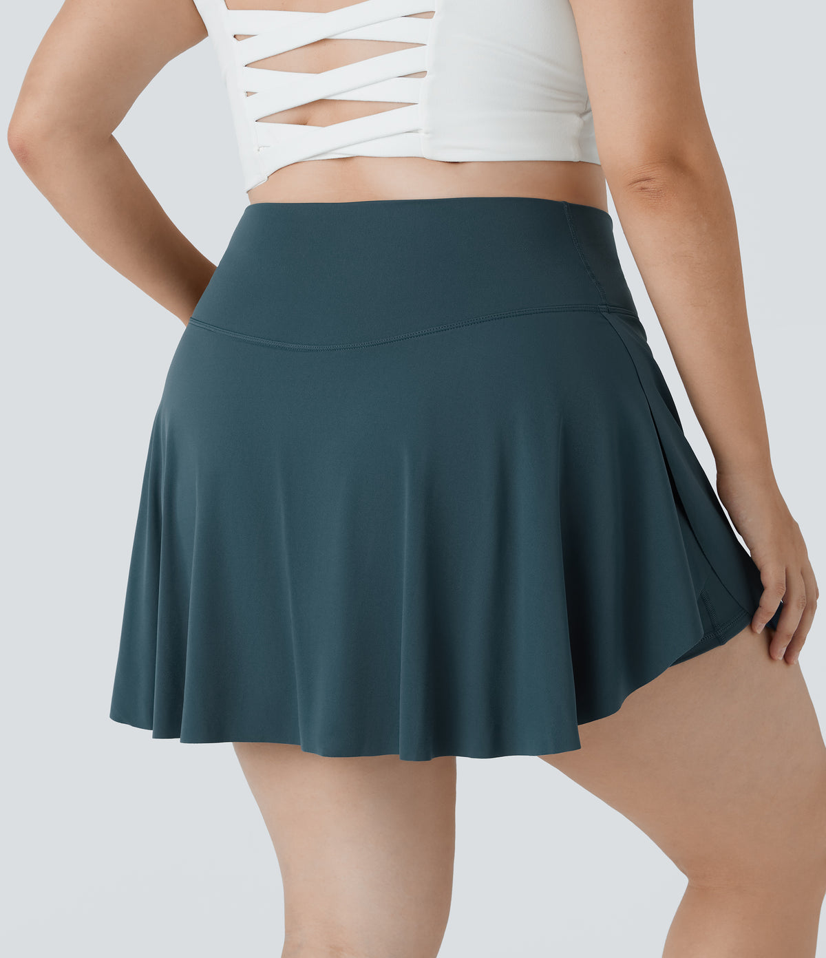 Everyday Airy Crossover Pocket 2-in-1 InstantCool Tennis Plus Size Skirt-Lucid — Ink Green — view 2