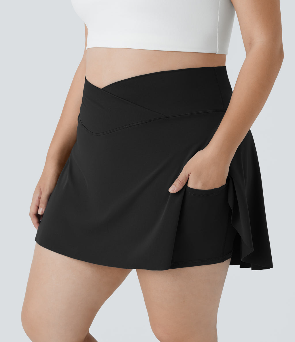 Everyday Airy Crossover Pocket 2-in-1 InstantCool Tennis Plus Size Skirt-Lucid — Black — view 6