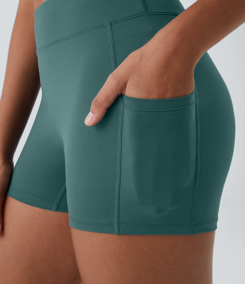 Airy High Waisted Pocket Plain InstantCool Yoga Shorts 3.5" — Rock Cyan Blue — view 5