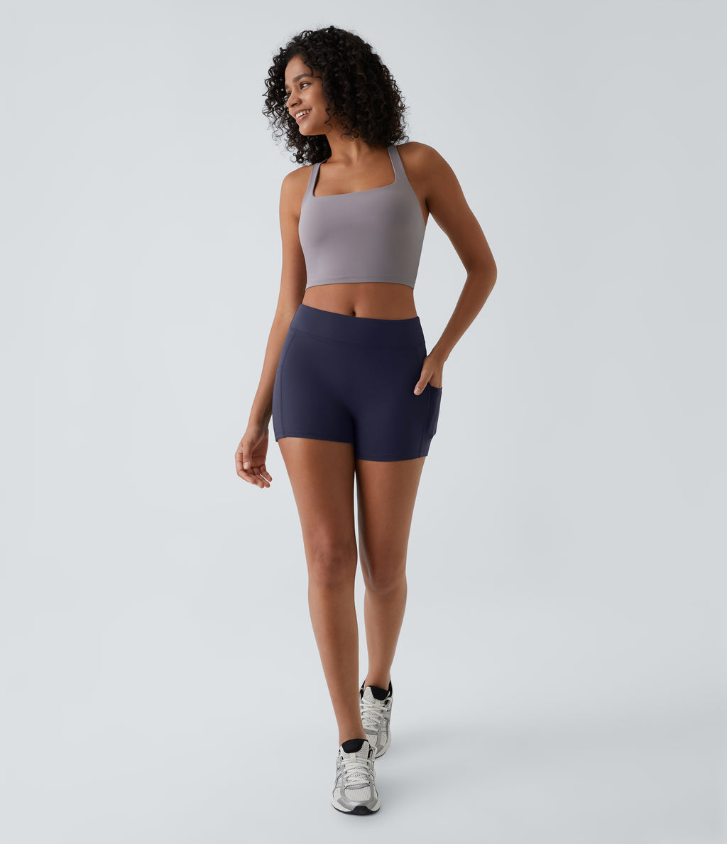Airy High Waisted Pocket Plain InstantCool Yoga Shorts 3.5" — Eclipse — view 6
