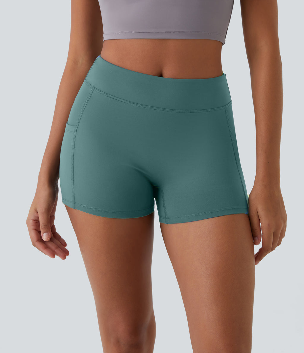 Airy High Waisted Pocket Plain InstantCool Yoga Shorts 3.5" — Rock Cyan Blue — view 4