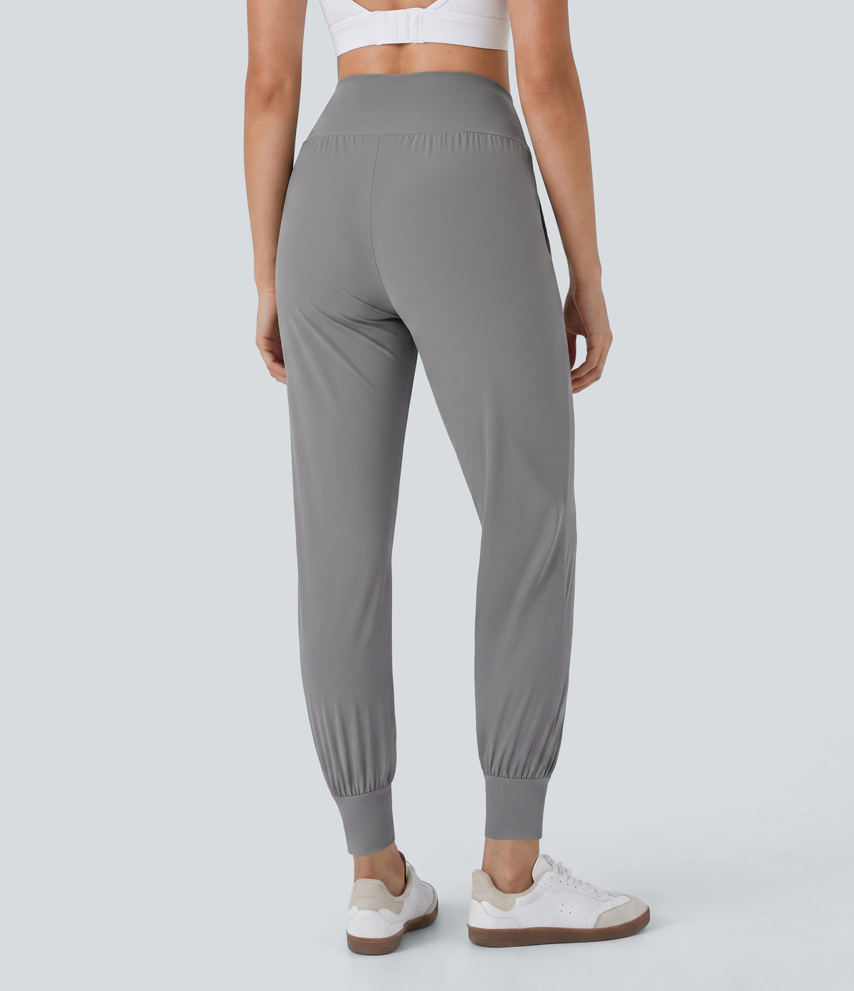 High Waisted Plain Side Pocket Casual Joggers — Gray Flannel — view 6