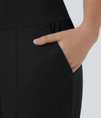 High Waisted Plain Side Pocket Casual Joggers — Black — view 4