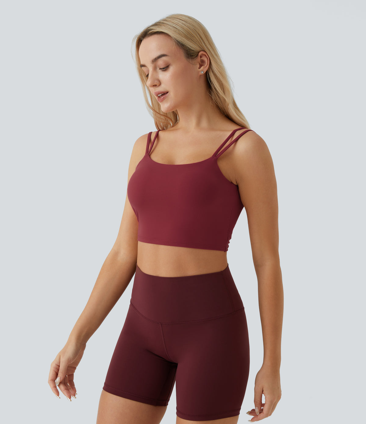Double Straps Backless Twisted Cropped Yoga Tank Vest Top A-C Cups — Deep Wine — view 4