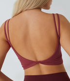 Double Straps Backless Twisted Cropped Yoga Tank Vest Top A-C Cups — Deep Wine — view 1