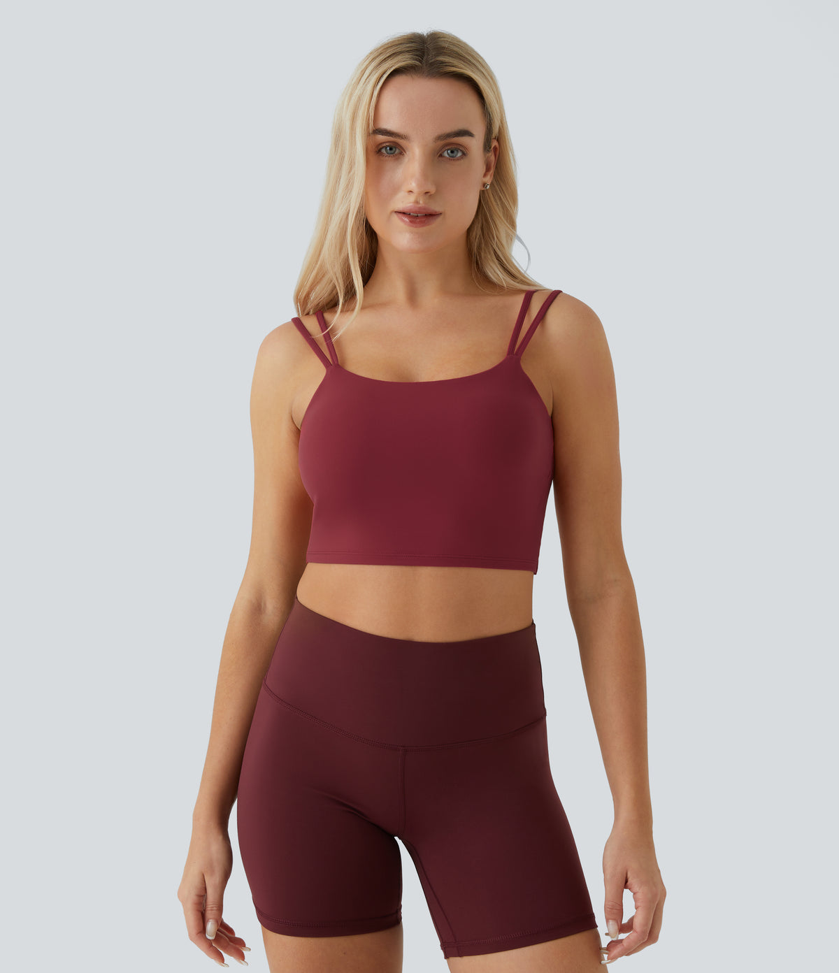 Double Straps Backless Twisted Cropped Yoga Tank Vest Top A-C Cups — Deep Wine — view 3
