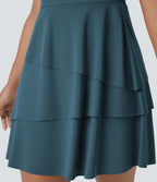 Airy Tiered Ruffle 2-in-1 Pocket InstantCool Mini Slip Dance Active Dress — Ink Green — view 6