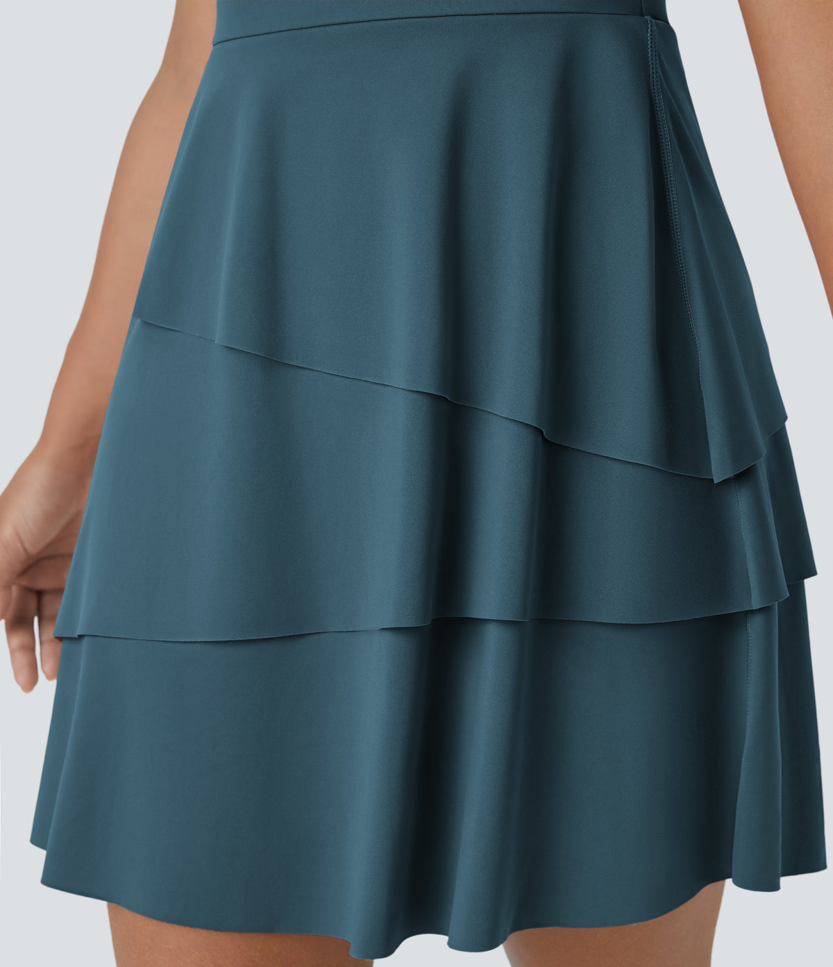 Airy Tiered Ruffle 2-in-1 Pocket InstantCool Mini Slip Dance Active Dress — Ink Green — view 6