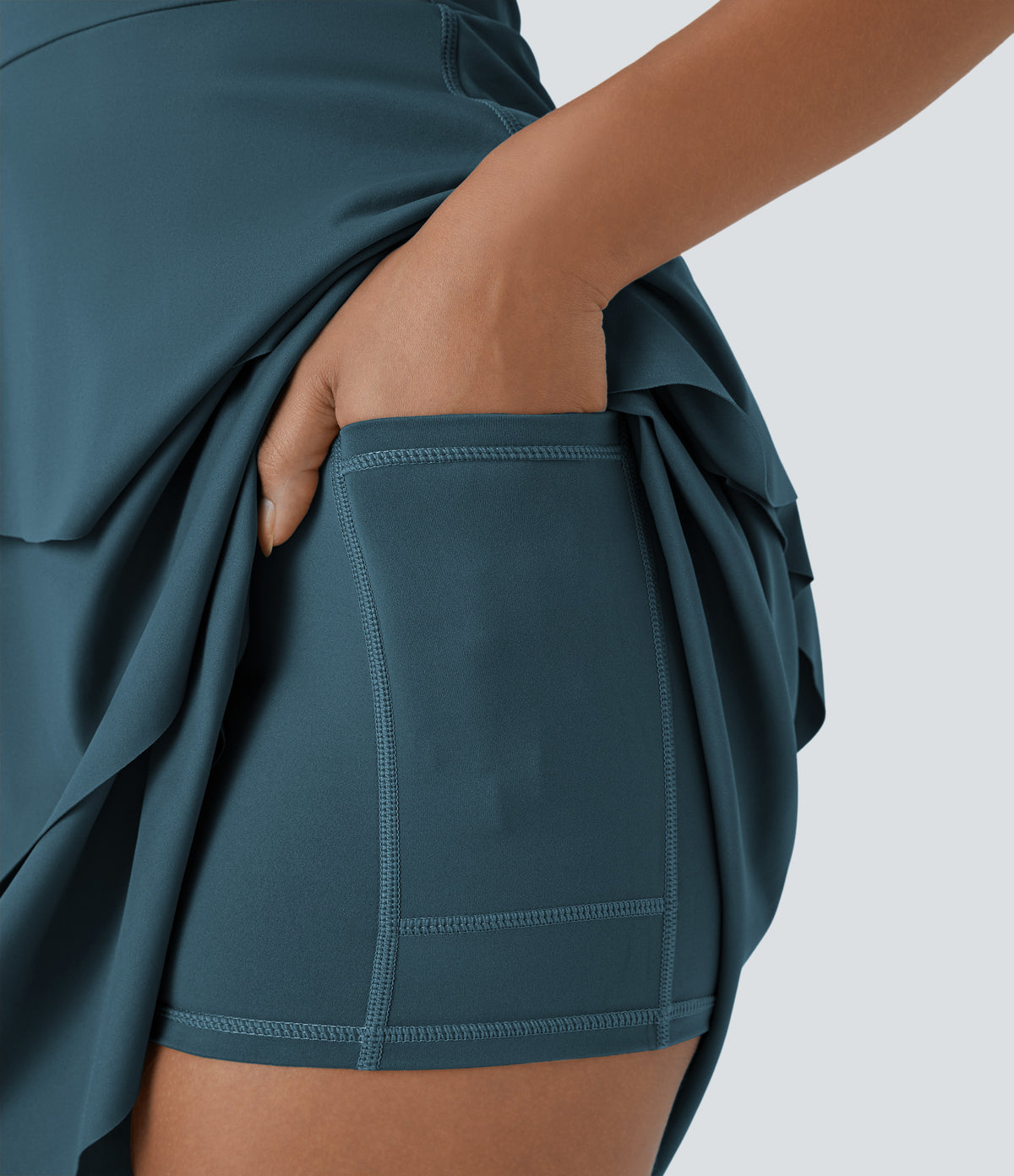 Airy Tiered Ruffle 2-in-1 Pocket InstantCool Mini Slip Dance Active Dress — Ink Green — view 5