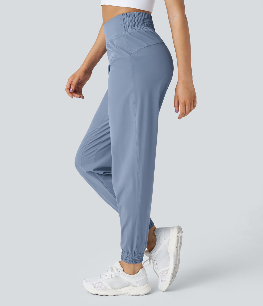 High Waisted Elastic Waistband Hiking Joggers — Troposphere — view 1