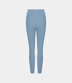 Plush High Waisted Drawstring Pocket Plain Full Length Joggers — Grey Blue — view 8