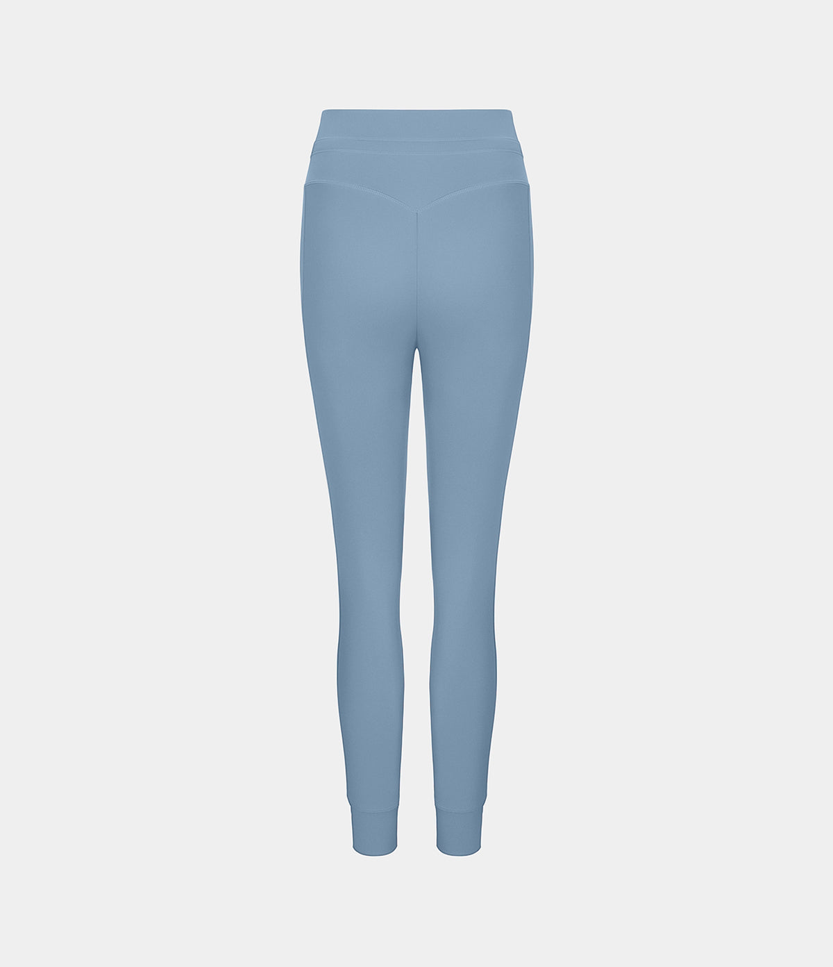 Plush High Waisted Drawstring Pocket Plain Full Length Joggers — Grey Blue — view 8
