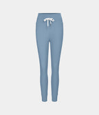 Plush High Waisted Drawstring Pocket Plain Full Length Joggers — Grey Blue — view 7