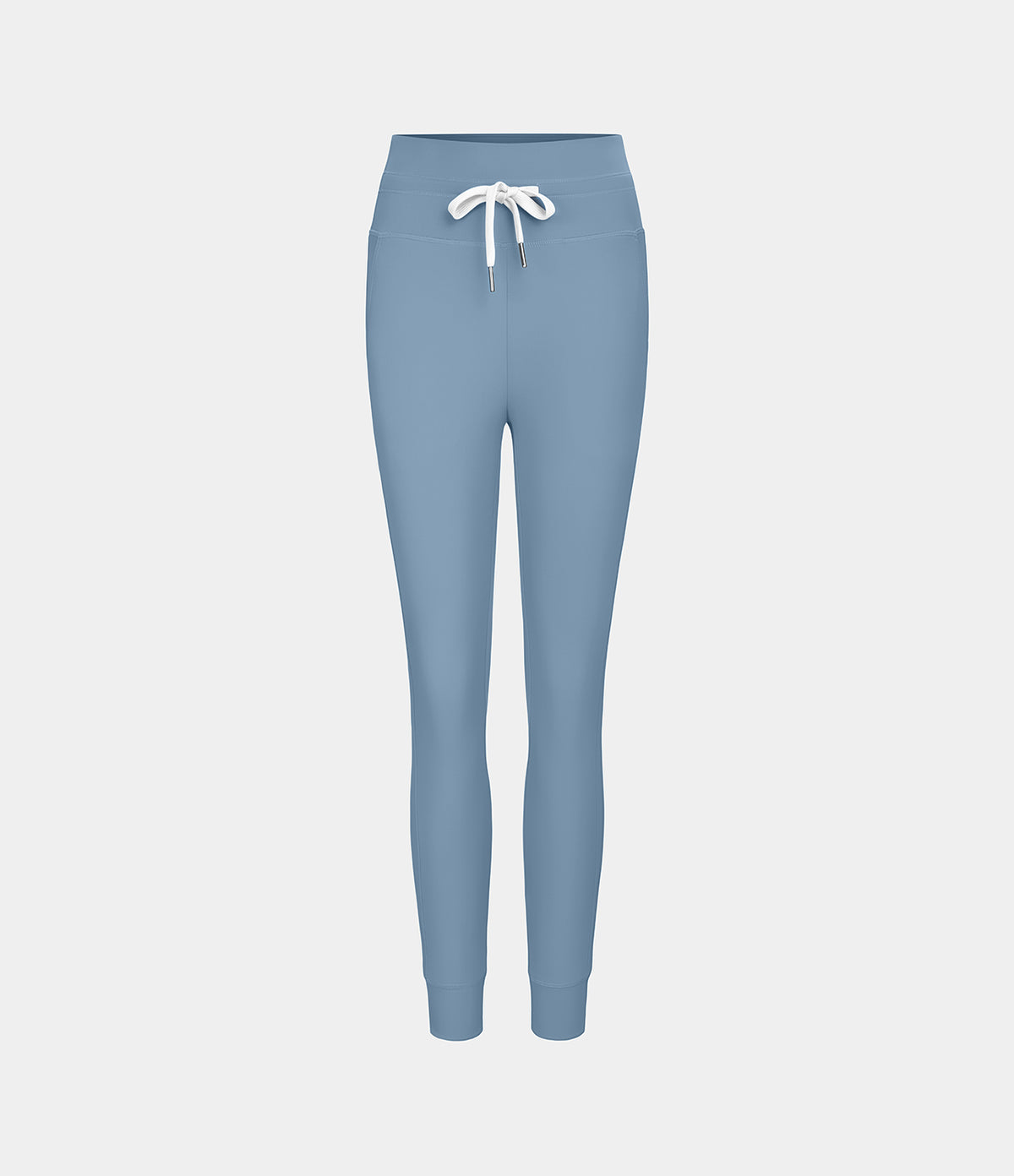 Plush High Waisted Drawstring Pocket Plain Full Length Joggers — Grey Blue — view 7